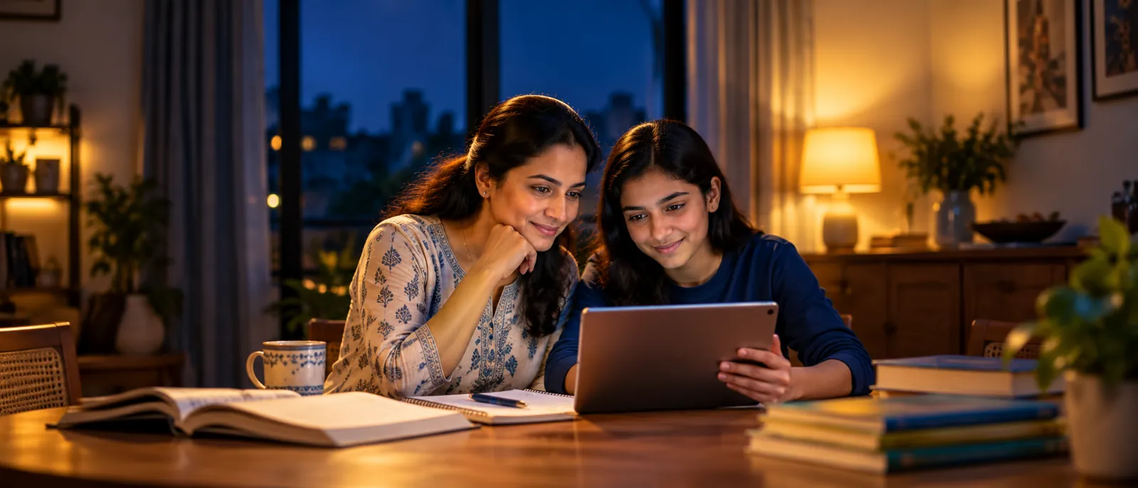 Parent and child reviewing IGCSE progress together at home